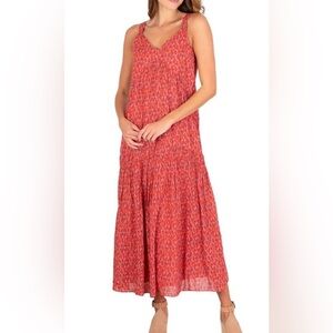 New Joie Tea Rose Print Tiered Maxi Dress Sundress SZ Medium